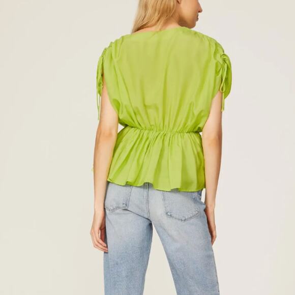 Trina Turk Chartreuse Peplum Top MEDIUM Gathered Grecian Vacation Designer $228 - Picture 2 of 9